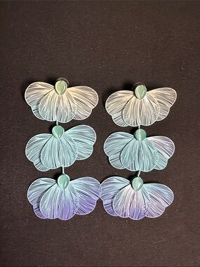 Anthropologie Iridescent Blue-Green Floral Drop Earrings